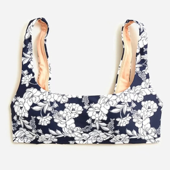 New J Crew Bikini Top Magnolia Floral Navy Blue BF129 - Picture 1 of 5